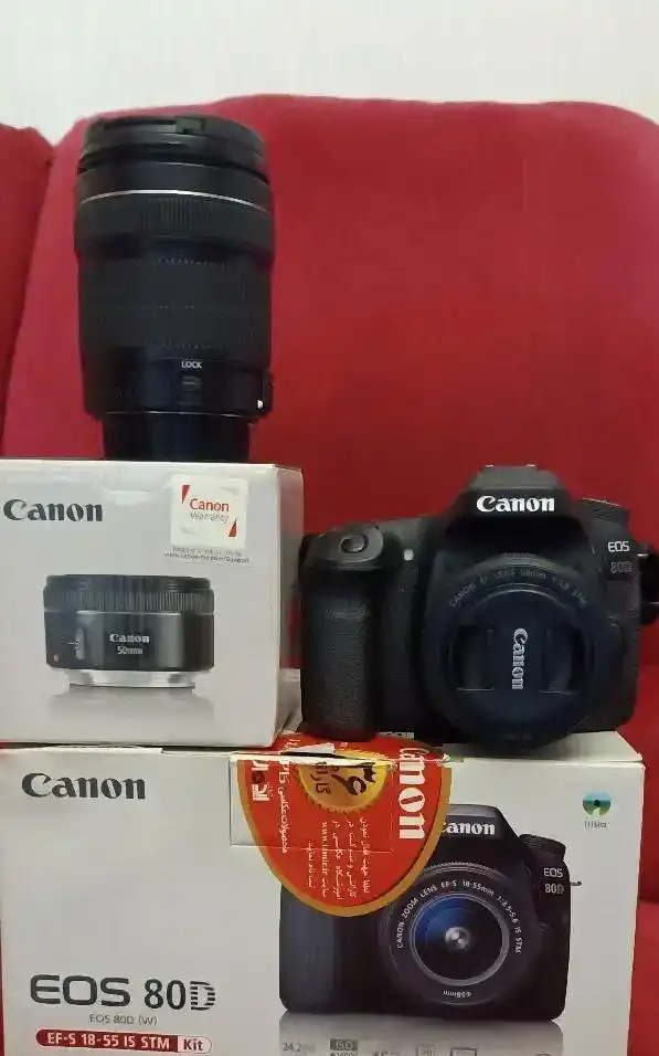 دوربین کنون80D +لنز ۱۳۵*۱۸ ، ۵۰ فیکس دست دو