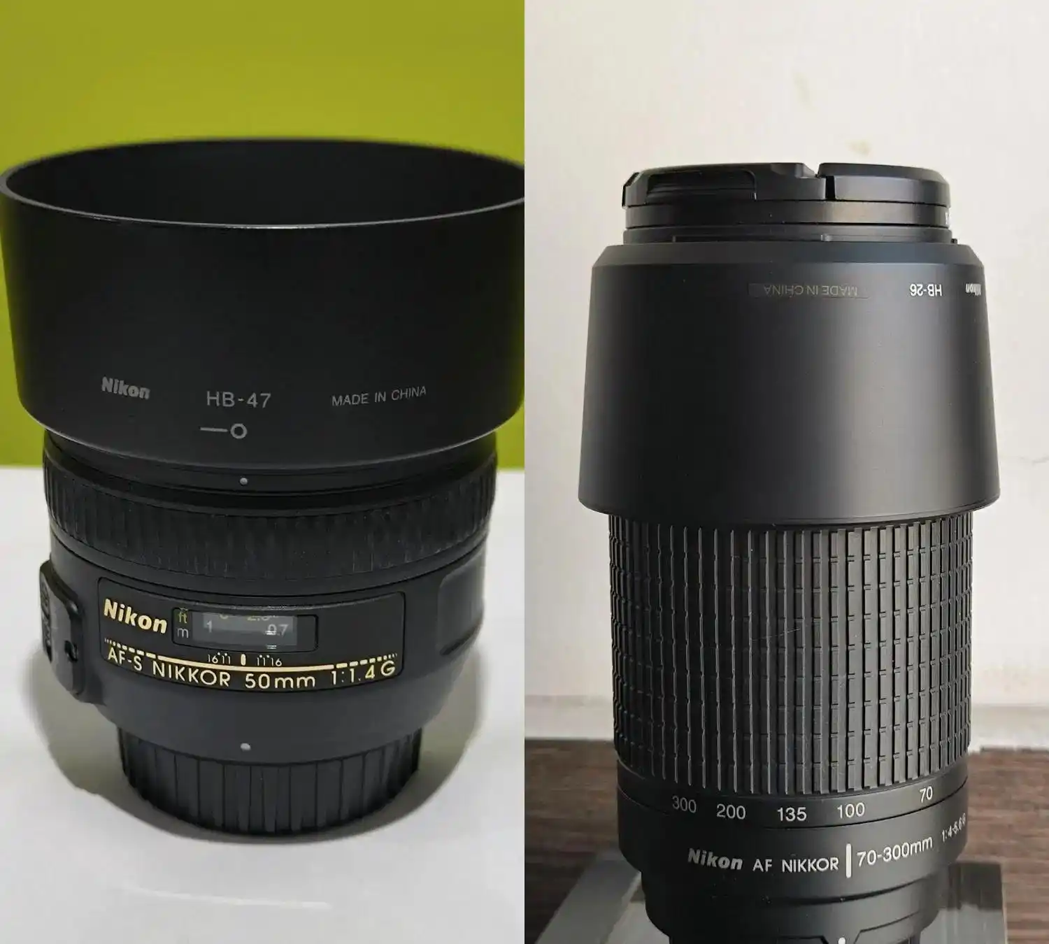 لنز ۵۰ میلیمتری f/1.4 نیکون و لنز ۳۰۰ـ۷۰ نیکون دست دو