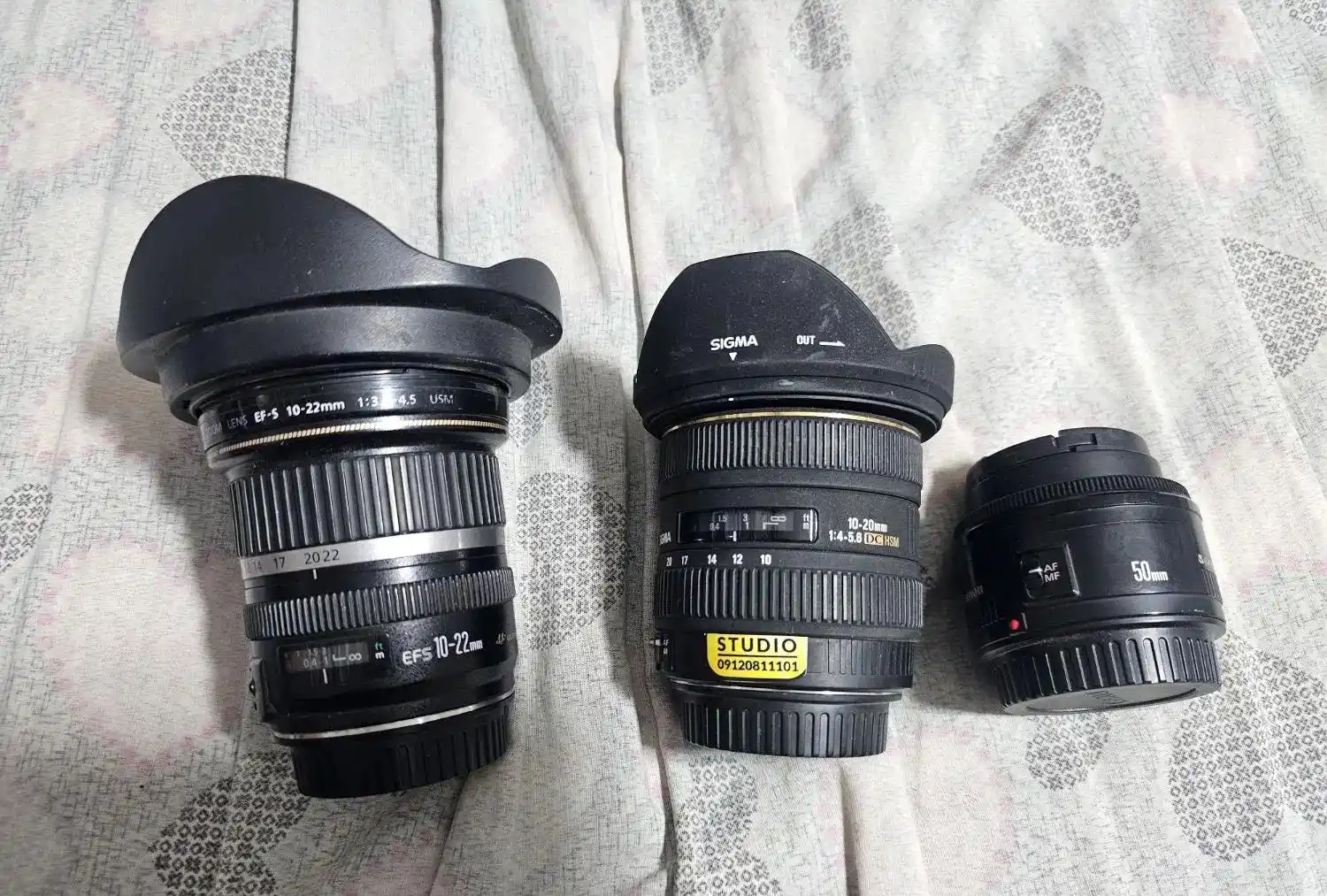 لنز کنون canon 50mm f1.8 و 10-22 و 10-20sigma دست دو